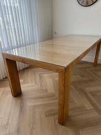 Prachtige massief eikenhouten tafel (excl. leren stoelen), 200 cm of meer, 50 tot 100 cm, Rechthoekig, Ophalen of Verzenden