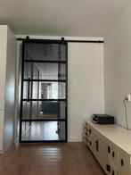 Houten schuifdeur met perplex panelen, Ophalen, Gebruikt, 80 tot 100 cm, 215 cm of meer