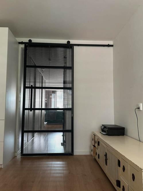 Houten schuifdeur met perplex panelen, Doe-het-zelf en Verbouw, Deuren en Horren, Gebruikt, Binnendeur, 215 cm of meer, 80 tot 100 cm