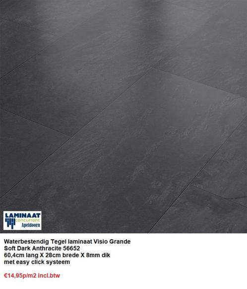 Waterbestendig Tegel Laminaat Dark Anthracite €14,95p/m2, Huis en Inrichting, Stoffering | Vloerbedekking, Nieuw, Laminaat, Zwart