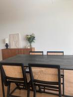 Furnified Houten Zwarte Rotan Stoelen - Set van 4, Huis en Inrichting, Stoelen, Ophalen, Japandi, Gebruikt, Zwart