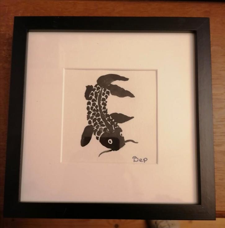 2 schilderijtjes Japanse koi karper Aquarel guache, Antiek en Kunst, Kunst | Niet-Westerse kunst, Ophalen