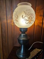 Tinnen staande lamp met glazen kapje, Antiek en Kunst, Ophalen of Verzenden
