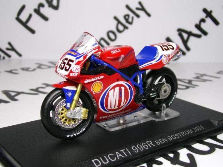 59916: Ducati 996R - Ben Bostrom - 2001 - Atlas 1:24, Hobby en Vrije tijd, Modelauto's | 1:24, Zo goed als nieuw, Motor, Overige merken