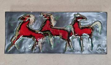 Vintage Wandplaquette met paarden van Schäffenacker, Germany beschikbaar voor biedingen