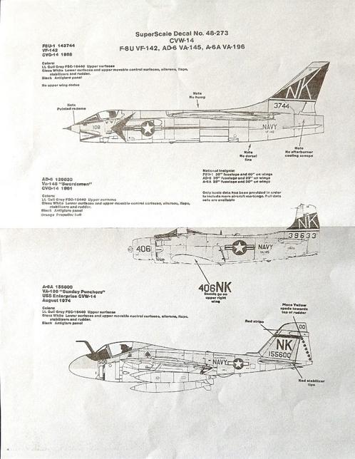 Decals US Navy CVW-14 Crusader, Skyraider, Intruder.1:48, Hobby en Vrije tijd, Modelbouw | Vliegtuigen en Helikopters, Zo goed als nieuw
