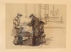 Tekening Herman Moerkerk (1879-1949), markt, Antiek en Kunst, Kunst | Tekeningen en Foto's, Ophalen of Verzenden