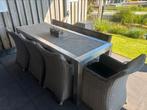 RVS tuintafel met stoelen en bankje, Tuin en Terras, Ophalen, Gebruikt, Bank, Rvs