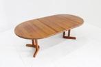 Vintage Deense ronde uitschuifbare eettafel tafel massief, Ophalen, Gebruikt, 100 tot 150 cm, 200 cm of meer