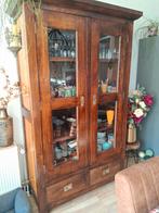 Houten vitrinekast Koloniaans, Ophalen, Gebruikt, 100 tot 150 cm, Glas