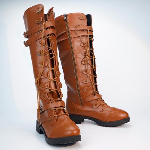 Bruine leren hoge laarzen met veter en rits dames steampunk, Kleding | Dames, Schoenen, Nieuw, Hoge laarzen, Bruin, Verzenden