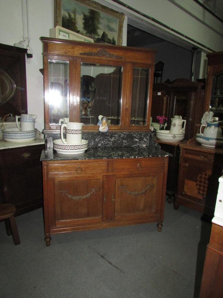 antieke eiken commode kaptafel baby commode marmer blad, Antiek en Kunst, Curiosa en Brocante, Ophalen of Verzenden