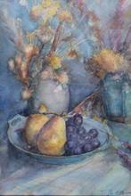 +Jan van der Veer(1912)Aquarel"Stilleven vaas en schaal" Ges, Ophalen of Verzenden