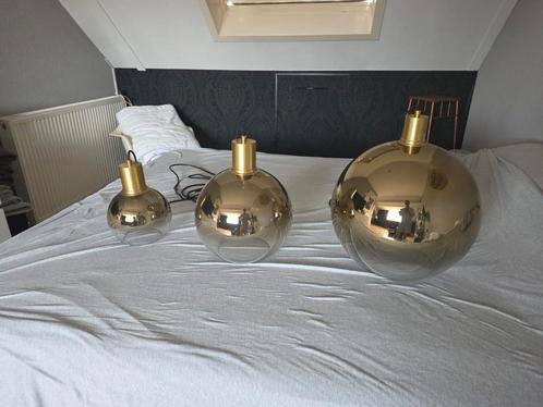 Gouden Hanglampen Set -Modern Design 40, 30 en 20cm diameter, Huis en Inrichting, Lampen | Hanglampen, Zo goed als nieuw, Minder dan 50 cm