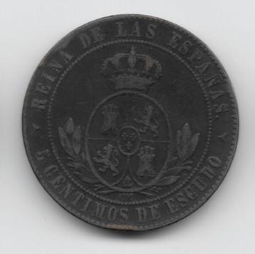 Spanje 5 centimos de escudo 1866  KM# 635.4 beschikbaar voor biedingen