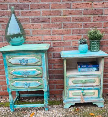 Mix & Match! 2 x nachtkastjes boho ibiza stijl turquoise  beschikbaar voor biedingen