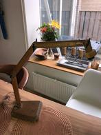 prachtige industriële vintage geheel vervaardigd houten lamp, Ophalen of Verzenden
