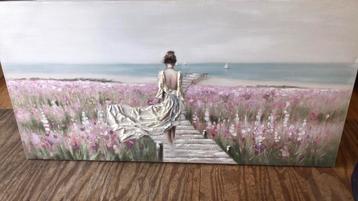Dame naar het strand met zeezicht,  op canvas beschikbaar voor biedingen