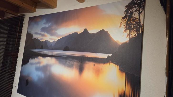 Groot Schilderij Landschap met Bergen, Huis en Inrichting, Woonaccessoires | Schilderijen, Tekeningen en Foto's, Zo goed als nieuw