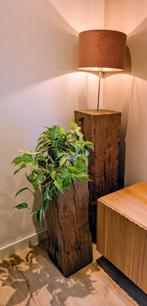 Houten set eiken zuilen/sokkel/lampen, Ophalen, Zo goed als nieuw