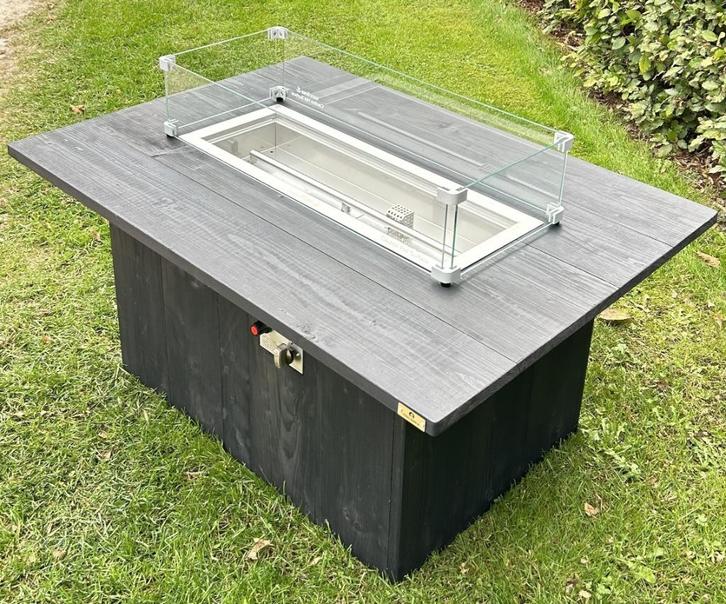 Luxe vuurtafel zwart steigerhout 120x90, Tuin en Terras, Terrasverwarmers, Nieuw, Gas, Vloer, Waterbestendig, Ophalen of Verzenden
