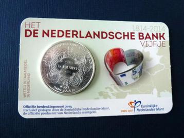  "De Nederlandsche Bank" Vijfje in Unc kwaliteit in Coincard beschikbaar voor biedingen