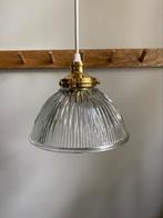 Vintage holophane rond lampenkapje hanglamp glas ribbels, Huis en Inrichting, Lampen | Hanglampen, Glas, Ophalen of Verzenden
