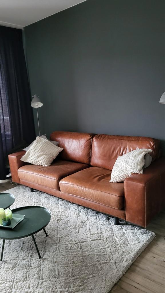 Lederen bank, Huis en Inrichting, Banken | Complete zithoeken, Gebruikt, Leer, Ophalen