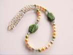 Ketting Diamond Pastel jaspis-kristalglas-shellparel zilver, Ophalen, Met edelsteen, Nieuw, Groen