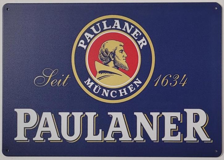 Paulaner bier logo reclamebord van metaal wandbord decoratie, Verzamelen, Biermerken, Nieuw, Reclamebord, Plaat of Schild, Overige merken