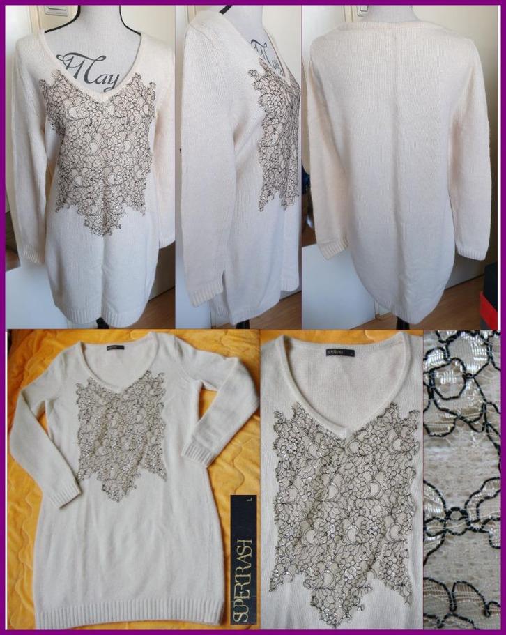 Z.g.a.n. leuke beige lange (ecru) trui van SUPERTRASH maat L, Kleding | Dames, Truien en Vesten, Zo goed als nieuw, Maat 38/40 (M)