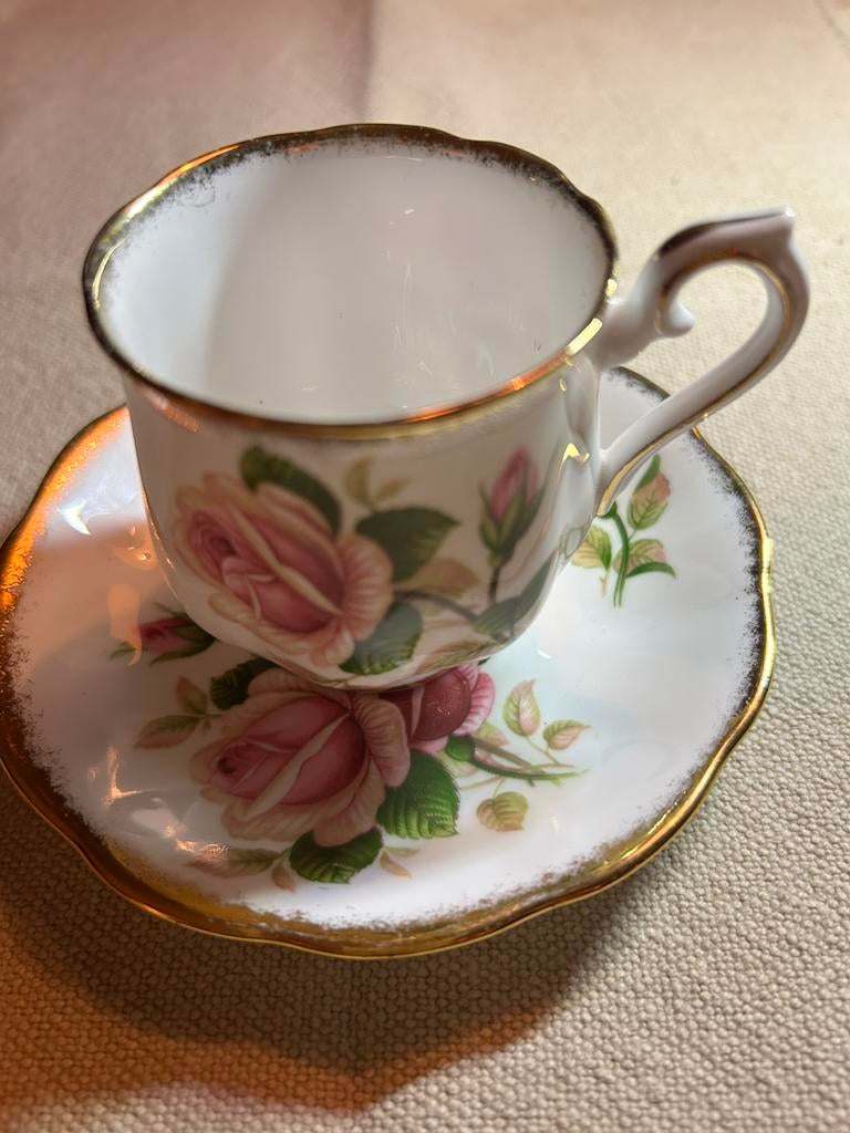 1 kop en schotel( porselein)Royal Albert ‘’Anniversary rose’, Ophalen of Verzenden, Zo goed als nieuw, Porselein, Kop en/of schotel