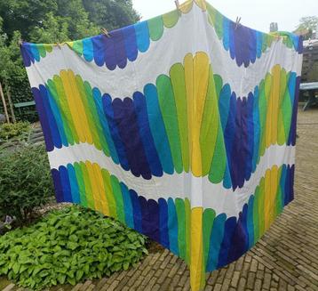 Origineel vintage linnen gordijn blauw geel groen 1.95x2.25 beschikbaar voor biedingen
