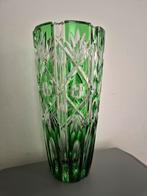 Kristallen vaas groen, 25 cm hoog 12 cm doorsnee, Ophalen of Verzenden