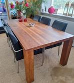 Massief houten eettafel met stoelen, Huis en Inrichting, Tafels | Eettafels, Ophalen, 200 cm of meer, 50 tot 100 cm, Zo goed als nieuw
