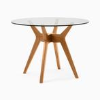 West Elm Jensen Ronde Eettafel (Ø107 cm) – Glas & Walnoot, Ophalen, 50 tot 100 cm, 100 tot 150 cm, Glas