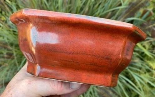 Bonsai schaal handgemaakt JPC bruin geglazuurd 18,2x13x7,5, Tuin en Terras, Bloempotten, Nieuw, Aardewerk, Minder dan 25 cm, Rechthoekig