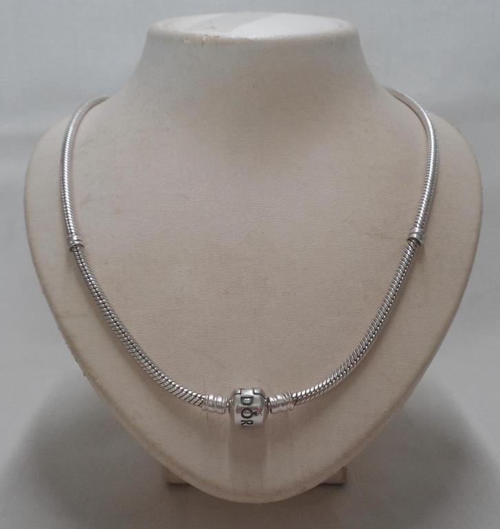 Zilveren Pandora snake ketting met bol slot nr.1800, Sieraden, Tassen en Uiterlijk, Kettingen, Zo goed als nieuw, Zilver, Zilver