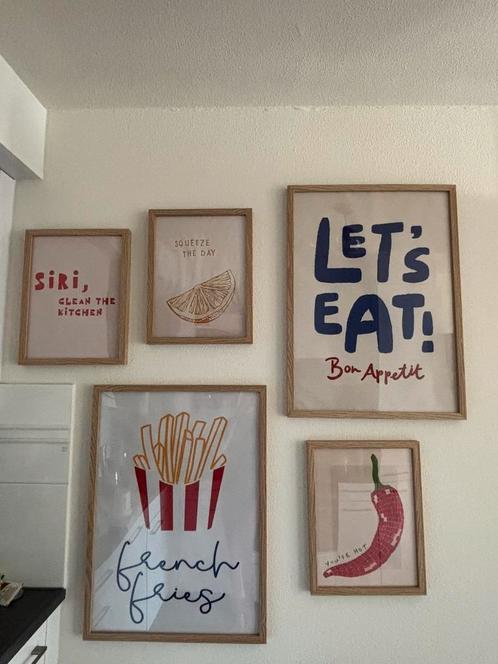 Set van 5 Keukenposters met Houten Lijsten, Audio, Tv en Foto, Fotografie | Fotolijsten, Zo goed als nieuw, Ophalen of Verzenden