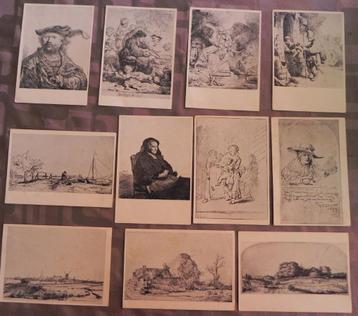 11 oude prentbriefkaarten met etsen van Rembrandt   beschikbaar voor biedingen