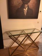 Gouden Dressoir met Glazen Top, Ophalen, Met plank(en), 100 tot 150 cm, 25 tot 50 cm