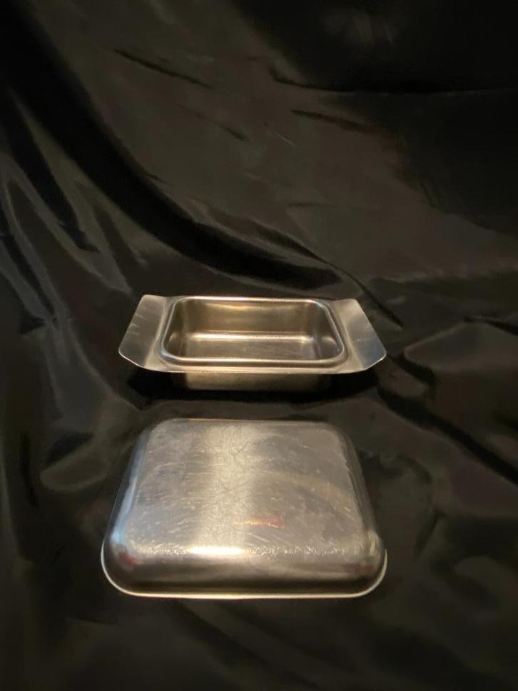 Retro RVS Botervloot met deksel, Huis en Inrichting, Keuken | Servies, Gebruikt, Schaal of Schalen, Overige stijlen, Overige materialen