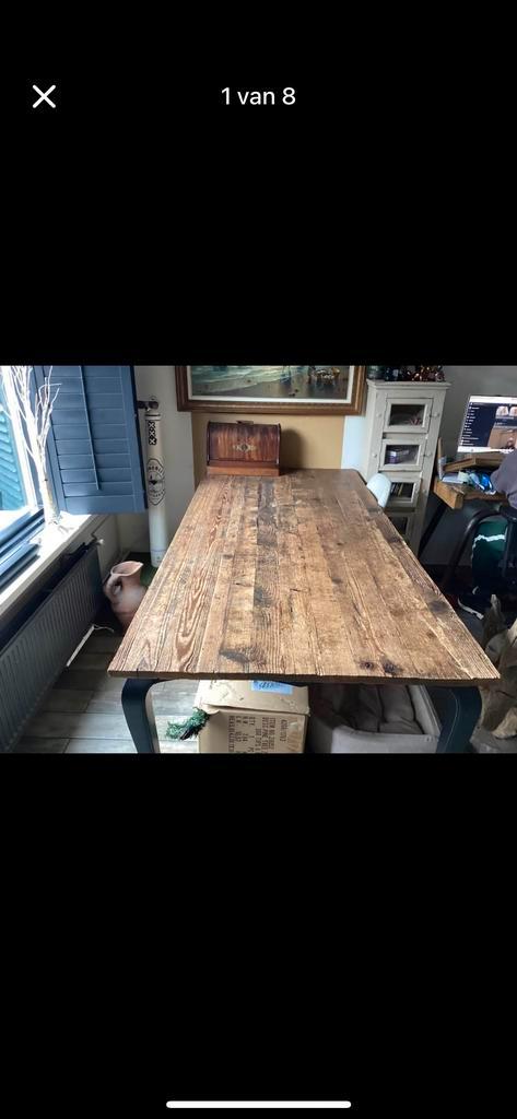 Eettafel Lifestyle - Driftwood blad, zwart frame, Huis en Inrichting, Tafels | Eettafels, Gebruikt, 50 tot 100 cm, 200 cm of meer