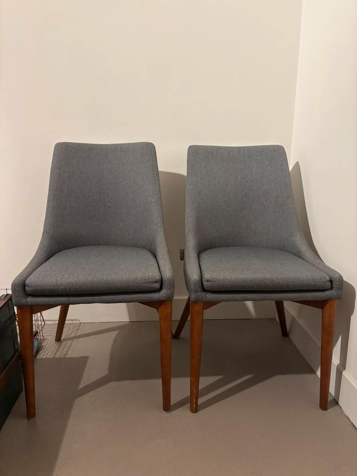 2 (eetkamer) stoelen - Dutchbone - grijs met eikenhout, Huis en Inrichting, Stoelen, Zo goed als nieuw, Twee, Grijs, Ophalen