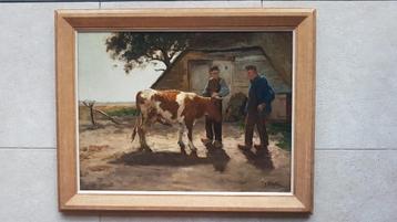 Fedor van Kregten (1871-1937), twee boeren met een koe beschikbaar voor biedingen