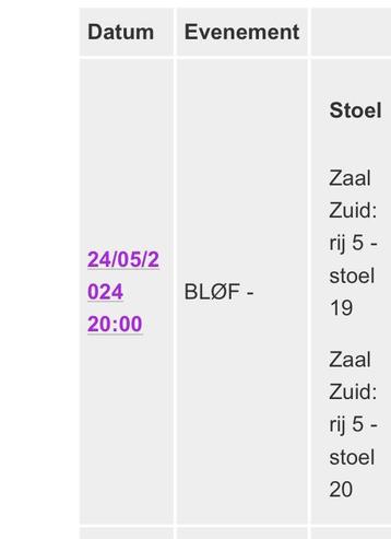 Bløf MartiniPlaza 24 mei 2024 rij 5 stoelen in het midden 