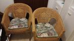 stoel riet/rotan + kussentje 2 stuks rieten stoelen, Huis en Inrichting, Stoelen, Ophalen, Gebruikt, Twee, Bruin