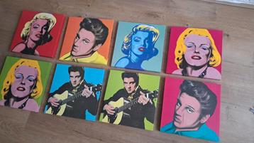 Acht canvassen van Monroe, Elvis en Warhol