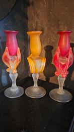 Vintage Retro Glazen Vaas Kandelaren Set, Oranje, Ophalen of Verzenden, Minder dan 50 cm, Glas
