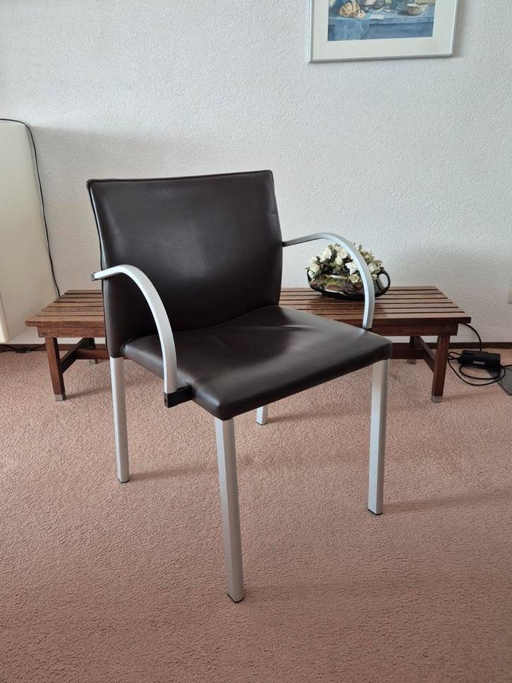 4x Leolux Cimaronne Stoel - Bruin Leer, Zilver Metalen Poten, Huis en Inrichting, Stoelen, Zo goed als nieuw, Eén, Leer, Metaal